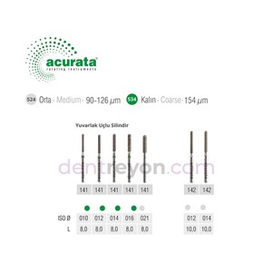 Acurata Elmas Frez Yuvarlak Uçlu Silindir Yeşil Kuşak-141-016