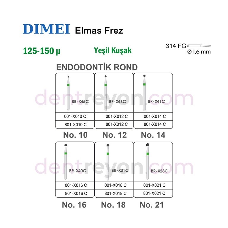 Endodontik Rond Elmas Frez No:16