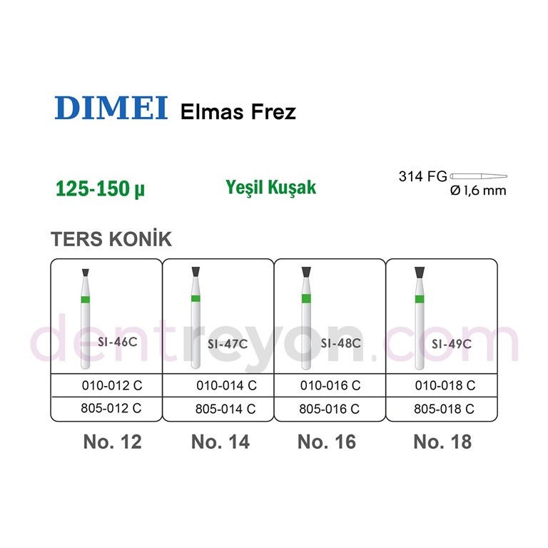 Tersine Konik Elmas Frez No:14