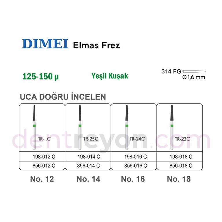 Uca Doğru İncelen Elmas Frez No:16